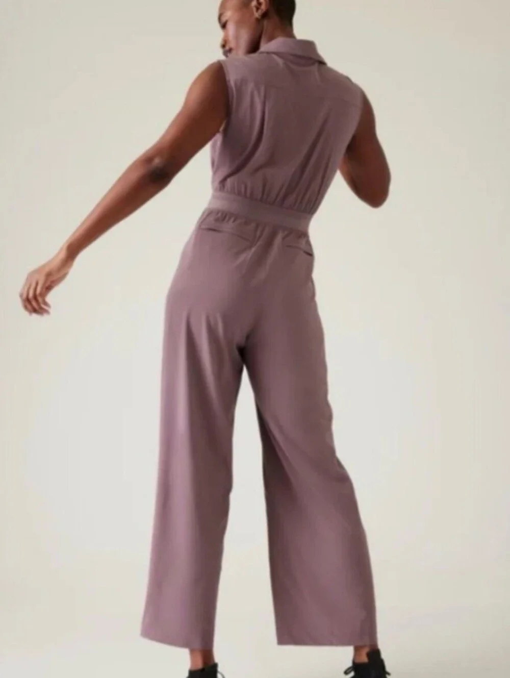 Athleta Sleeveless Collared Wide-Leg Jumpsuit in Mauve Size 2